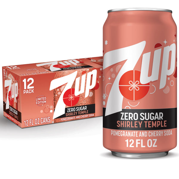 Seven Up shirley temple zero sugar pomegranate and cherry soda 355ml