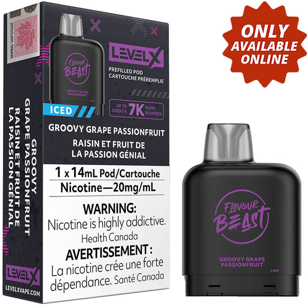 Flavour Beast Level X pods Groovy Grape Passionfruit Iced 7000